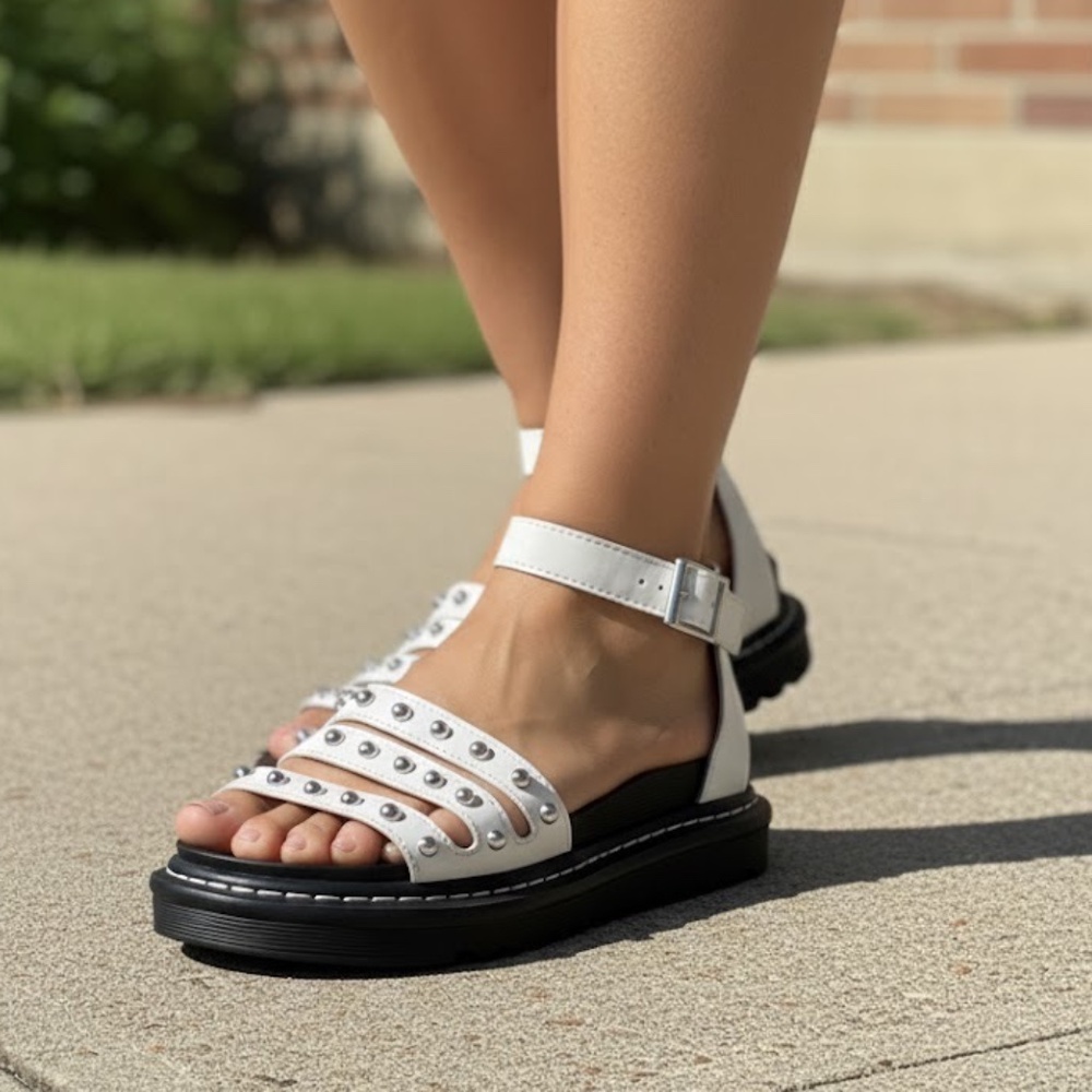 Mudd White Studded Platform Sandals, Size 11